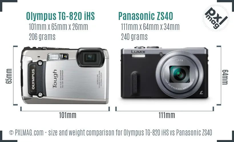 Olympus TG-820 iHS vs Panasonic ZS40 size comparison