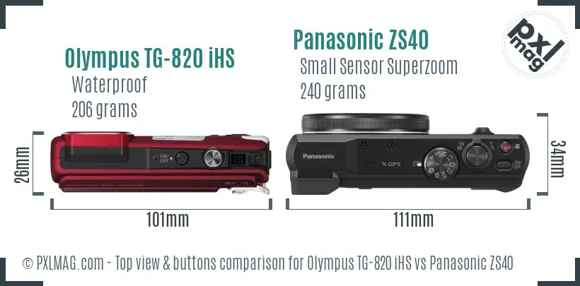 Olympus TG-820 iHS vs Panasonic ZS40 top view buttons comparison