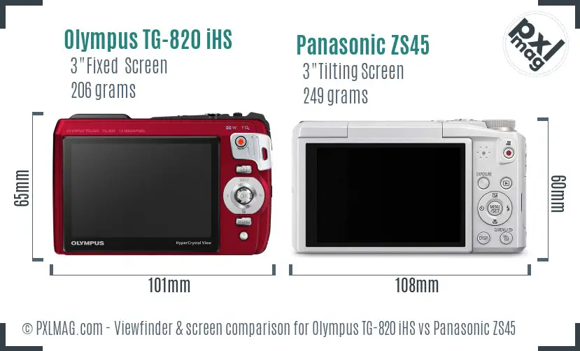 Olympus TG-820 iHS vs Panasonic ZS45 Screen and Viewfinder comparison