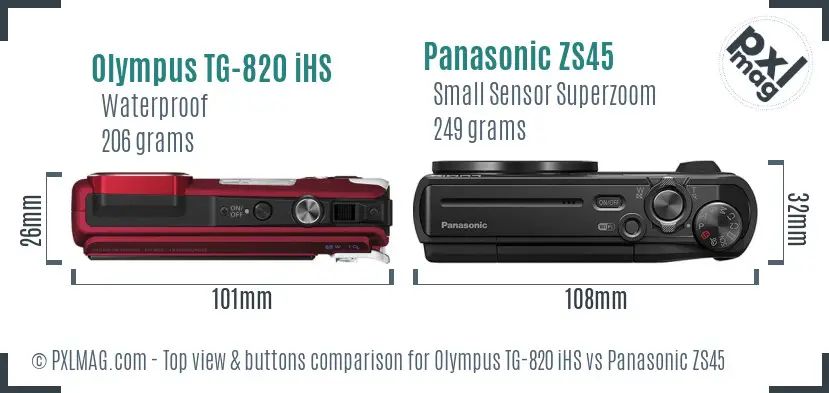 Olympus TG-820 iHS vs Panasonic ZS45 top view buttons comparison