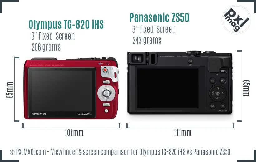 Olympus TG-820 iHS vs Panasonic ZS50 Screen and Viewfinder comparison