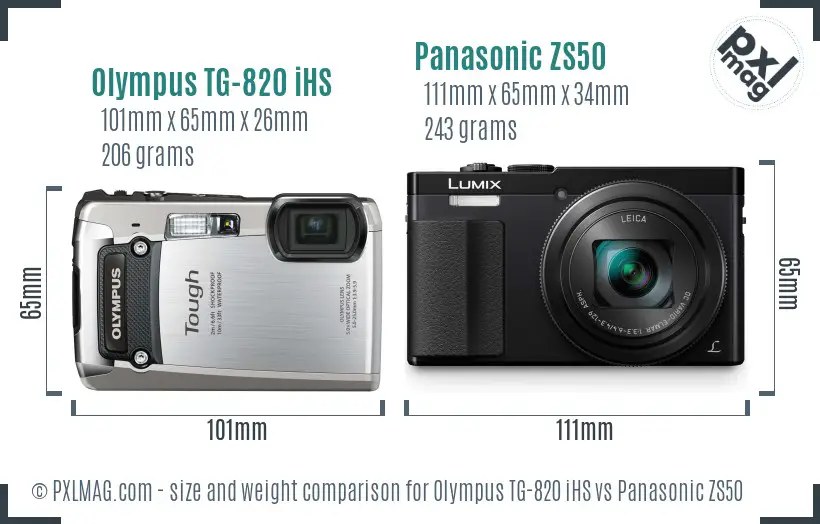 Olympus TG-820 iHS vs Panasonic ZS50 size comparison