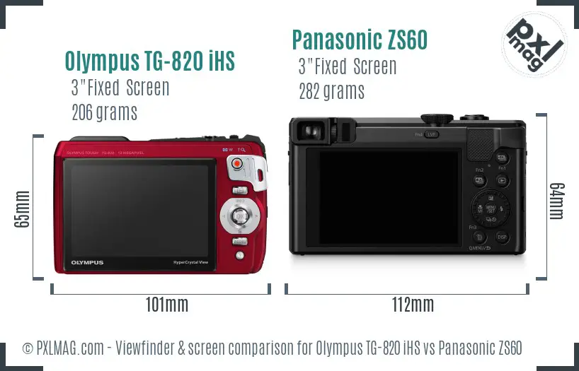 Olympus TG-820 iHS vs Panasonic ZS60 Screen and Viewfinder comparison