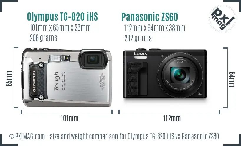 Olympus TG-820 iHS vs Panasonic ZS60 size comparison