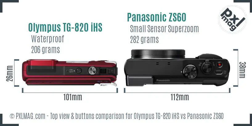 Olympus TG-820 iHS vs Panasonic ZS60 top view buttons comparison