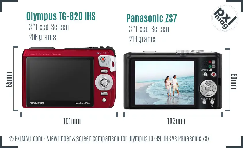Olympus TG-820 iHS vs Panasonic ZS7 Screen and Viewfinder comparison