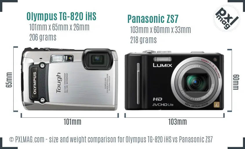Olympus TG-820 iHS vs Panasonic ZS7 size comparison