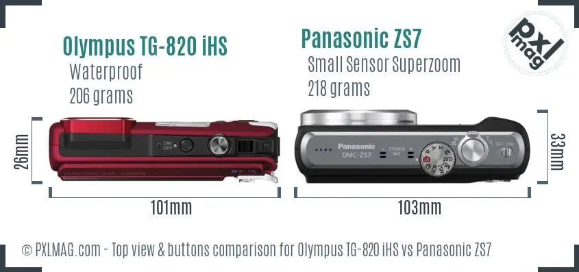 Olympus TG-820 iHS vs Panasonic ZS7 top view buttons comparison