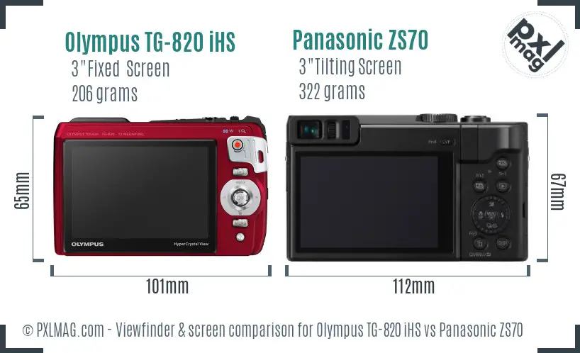 Olympus TG-820 iHS vs Panasonic ZS70 Screen and Viewfinder comparison