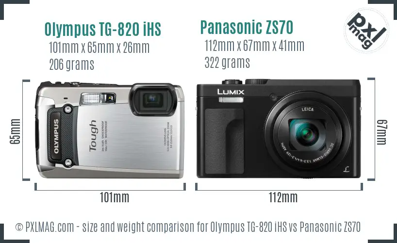 Olympus TG-820 iHS vs Panasonic ZS70 size comparison