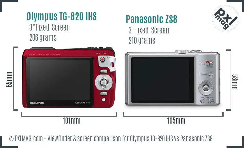 Olympus TG-820 iHS vs Panasonic ZS8 Screen and Viewfinder comparison