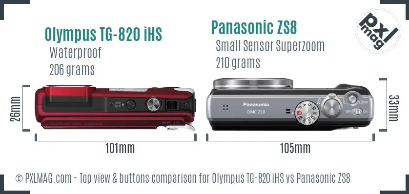 Olympus TG-820 iHS vs Panasonic ZS8 top view buttons comparison