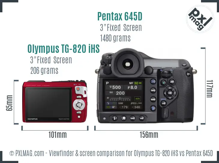 Olympus TG-820 iHS vs Pentax 645D Screen and Viewfinder comparison