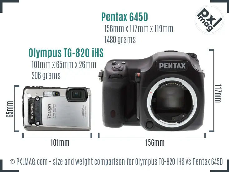 Olympus TG-820 iHS vs Pentax 645D size comparison