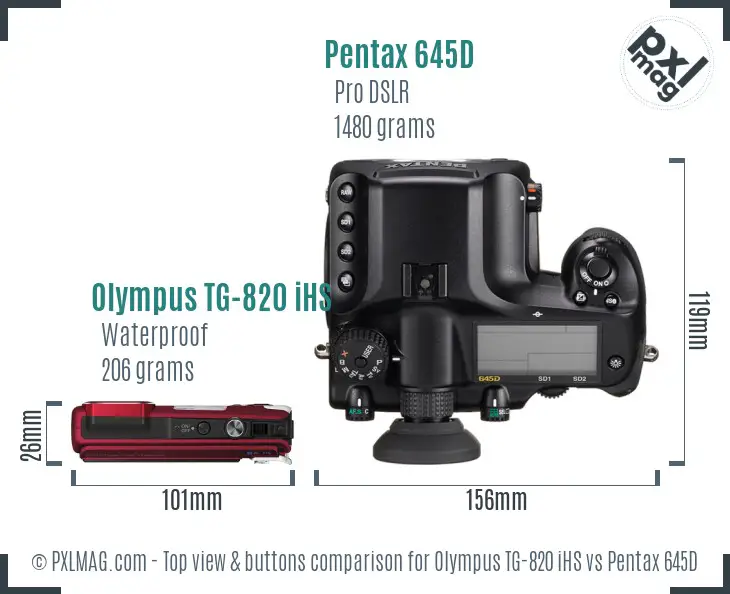 Olympus TG-820 iHS vs Pentax 645D top view buttons comparison