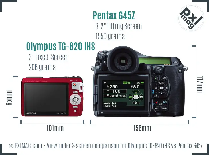 Olympus TG-820 iHS vs Pentax 645Z Screen and Viewfinder comparison