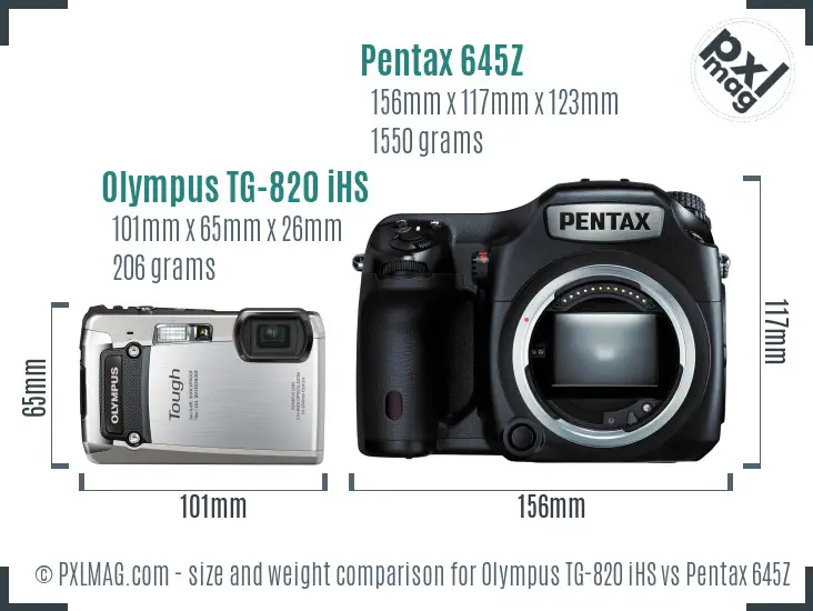 Olympus TG-820 iHS vs Pentax 645Z size comparison