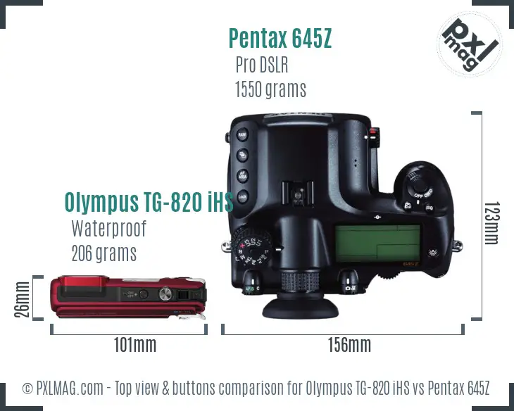 Olympus TG-820 iHS vs Pentax 645Z top view buttons comparison