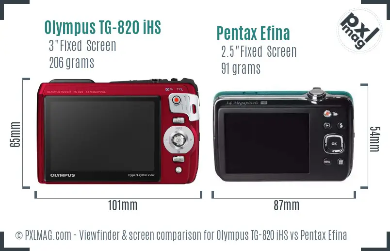 Olympus TG-820 iHS vs Pentax Efina Screen and Viewfinder comparison