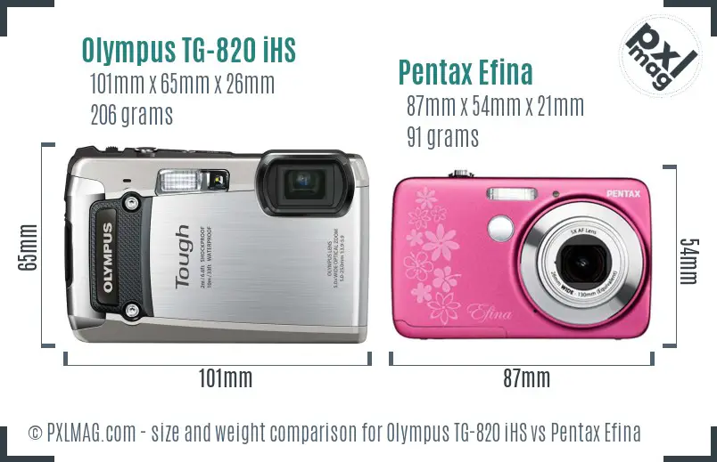 Olympus TG-820 iHS vs Pentax Efina size comparison