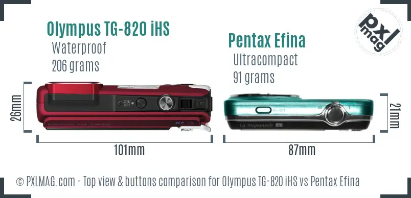 Olympus TG-820 iHS vs Pentax Efina top view buttons comparison