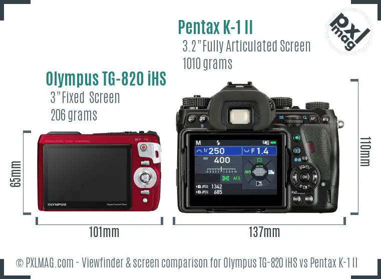 Olympus TG-820 iHS vs Pentax K-1 II Screen and Viewfinder comparison