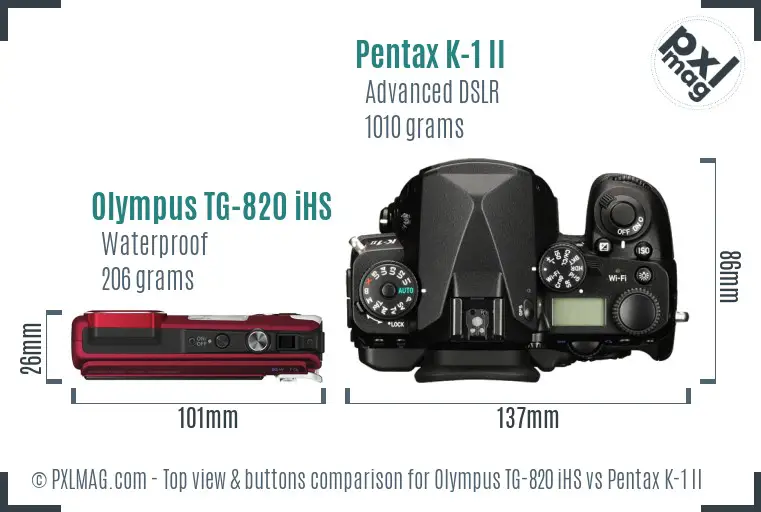 Olympus TG-820 iHS vs Pentax K-1 II top view buttons comparison