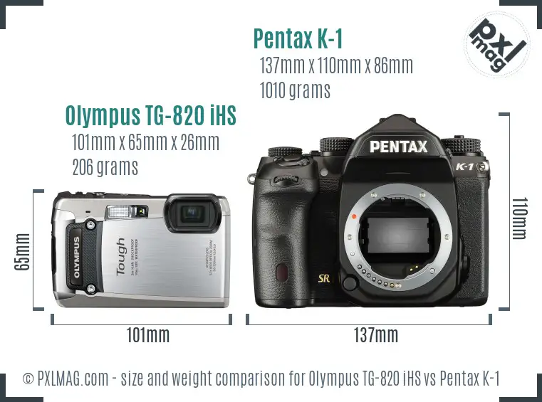 Olympus TG-820 iHS vs Pentax K-1 size comparison