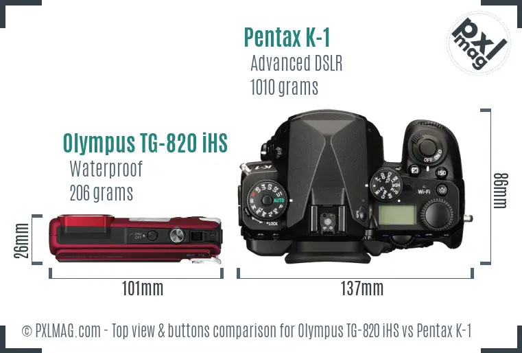 Olympus TG-820 iHS vs Pentax K-1 top view buttons comparison