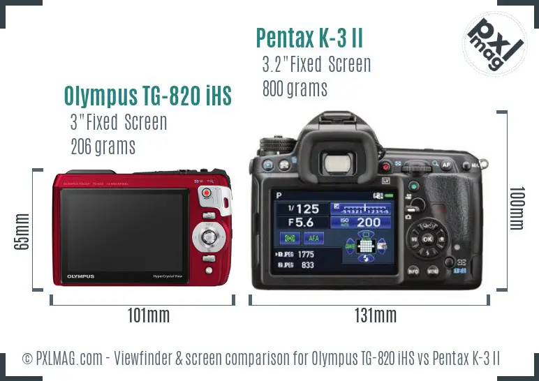 Olympus TG-820 iHS vs Pentax K-3 II Screen and Viewfinder comparison