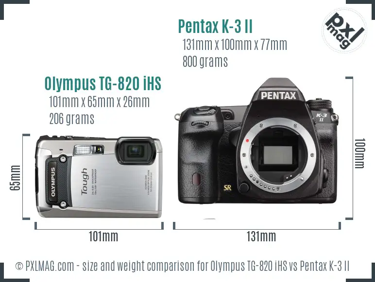 Olympus TG-820 iHS vs Pentax K-3 II size comparison