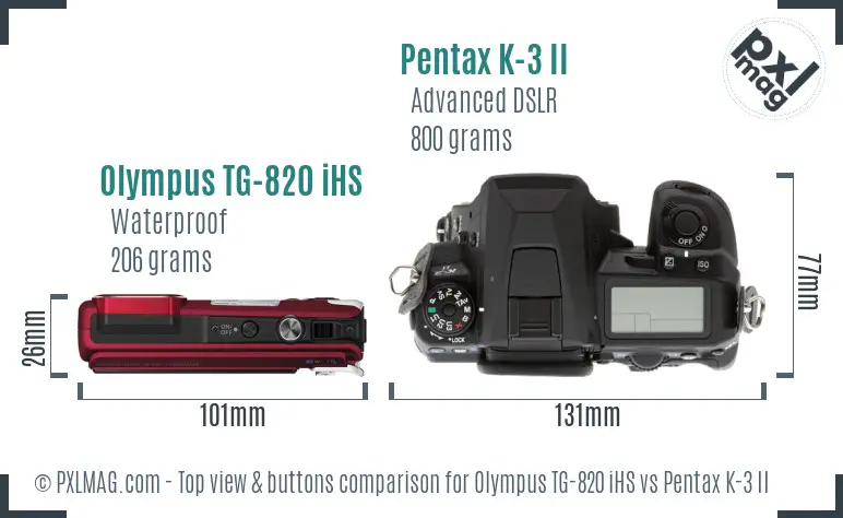 Olympus TG-820 iHS vs Pentax K-3 II top view buttons comparison