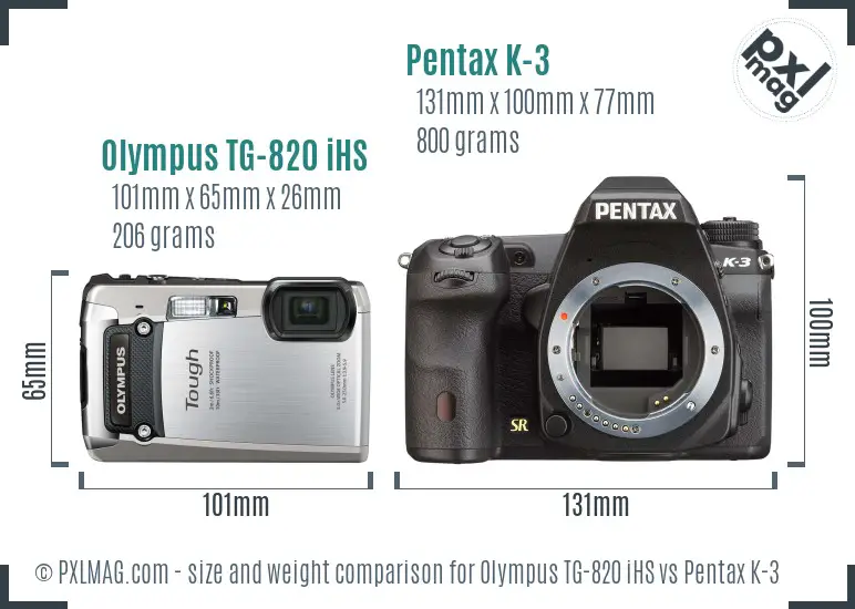 Olympus TG-820 iHS vs Pentax K-3 size comparison