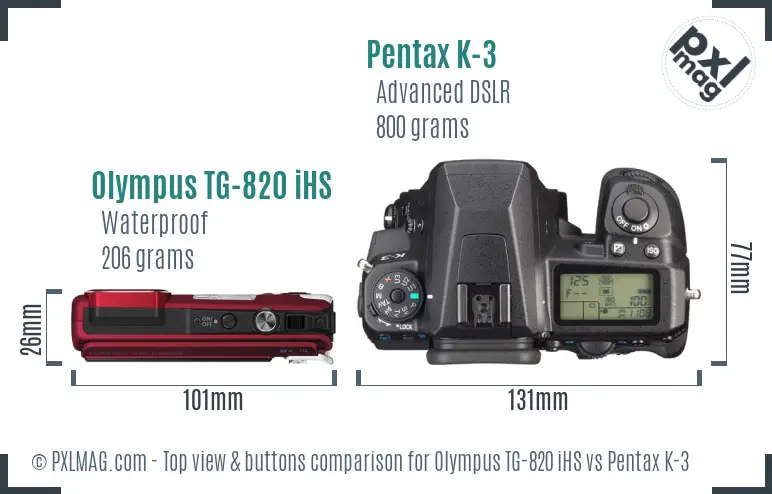 Olympus TG-820 iHS vs Pentax K-3 top view buttons comparison