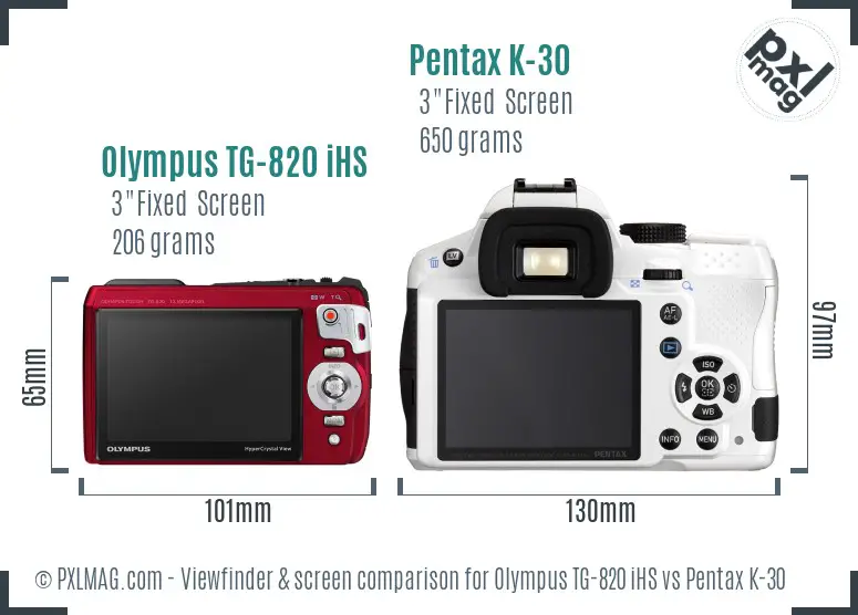 Olympus TG-820 iHS vs Pentax K-30 Screen and Viewfinder comparison