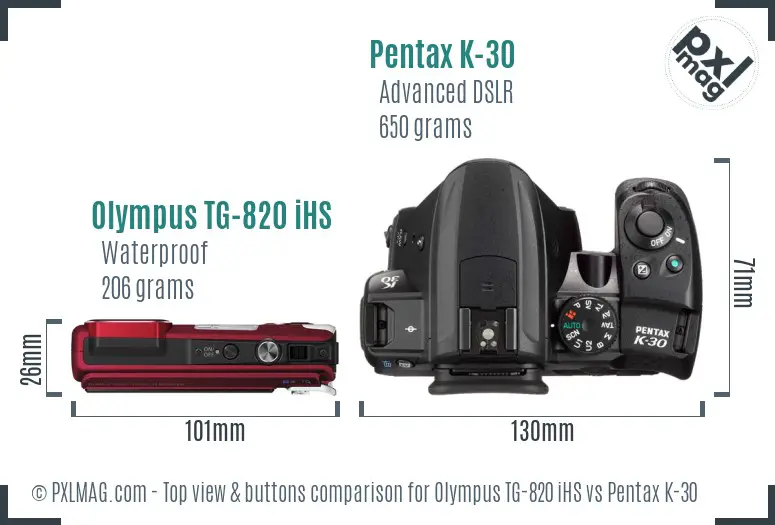 Olympus TG-820 iHS vs Pentax K-30 top view buttons comparison