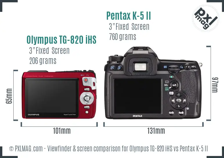 Olympus TG-820 iHS vs Pentax K-5 II Screen and Viewfinder comparison
