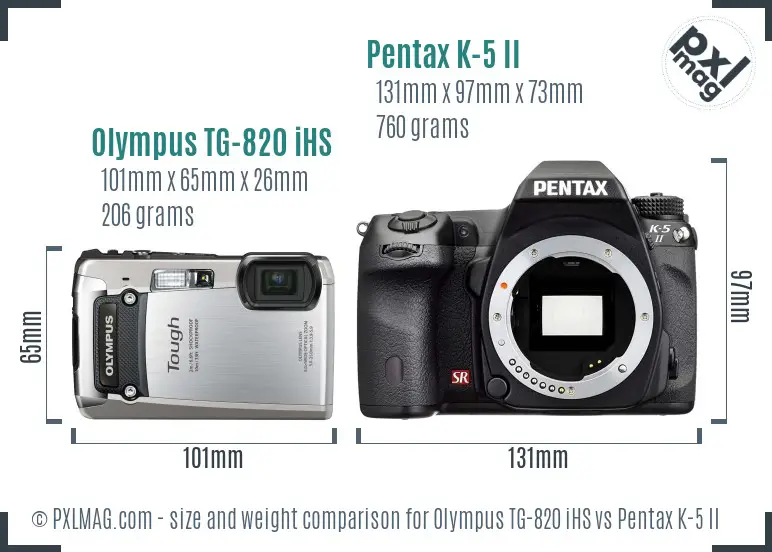 Olympus TG-820 iHS vs Pentax K-5 II size comparison