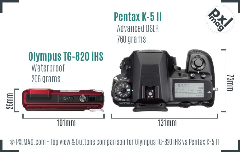 Olympus TG-820 iHS vs Pentax K-5 II top view buttons comparison