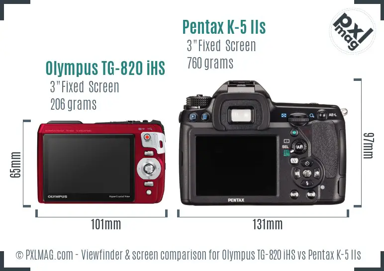 Olympus TG-820 iHS vs Pentax K-5 IIs Screen and Viewfinder comparison