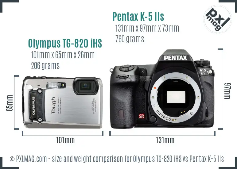 Olympus TG-820 iHS vs Pentax K-5 IIs size comparison