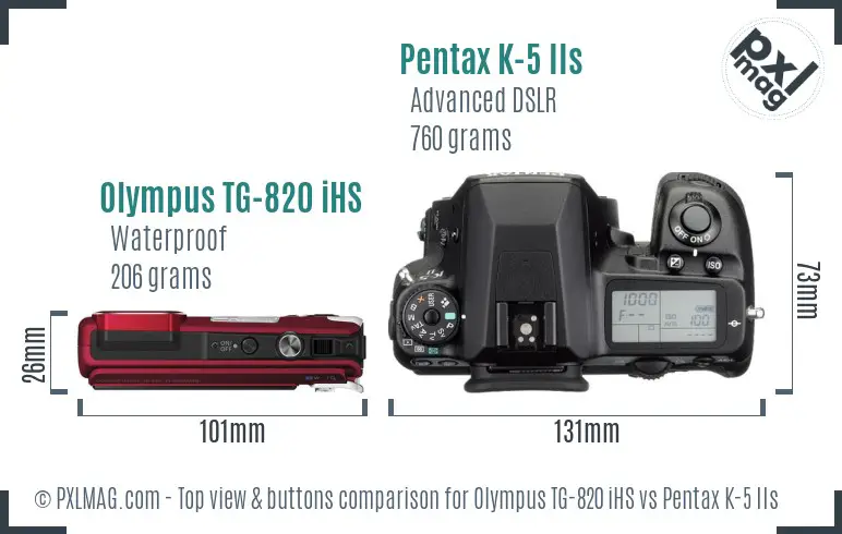 Olympus TG-820 iHS vs Pentax K-5 IIs top view buttons comparison