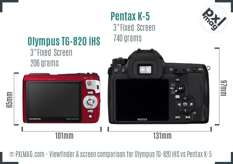 Olympus TG-820 iHS vs Pentax K-5 Screen and Viewfinder comparison