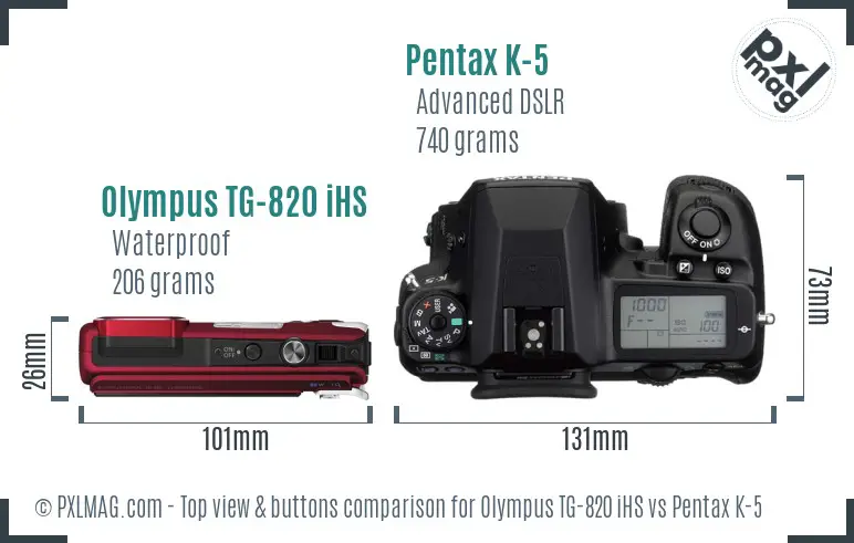 Olympus TG-820 iHS vs Pentax K-5 top view buttons comparison