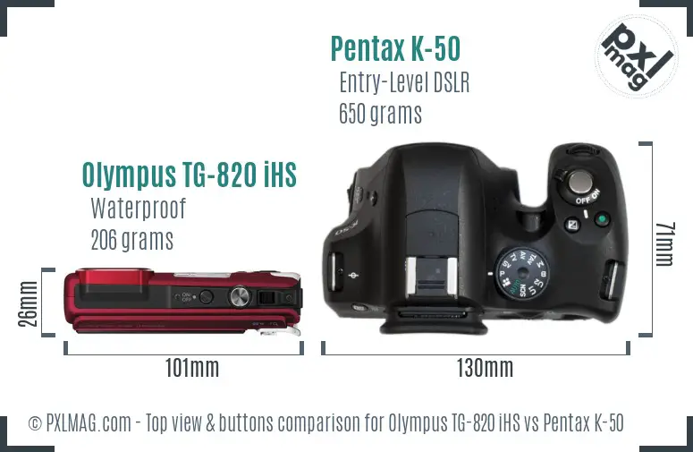Olympus TG-820 iHS vs Pentax K-50 top view buttons comparison