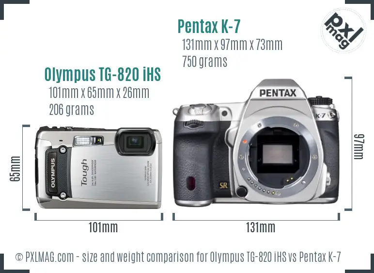 Olympus TG-820 iHS vs Pentax K-7 size comparison