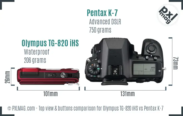Olympus TG-820 iHS vs Pentax K-7 top view buttons comparison