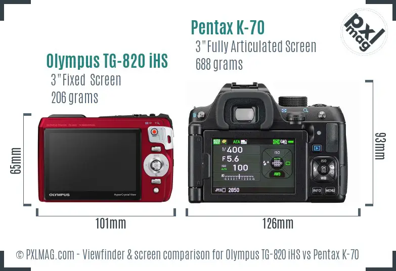Olympus TG-820 iHS vs Pentax K-70 Screen and Viewfinder comparison Olympus TG-820 iHS vs Pentax K-70 Screen and Viewfinder comparison