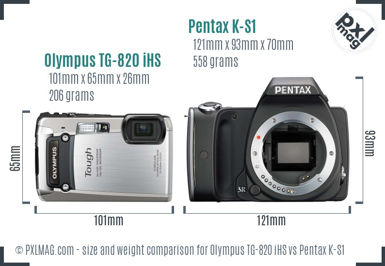 Olympus TG-820 iHS vs Pentax K-S1 size comparison