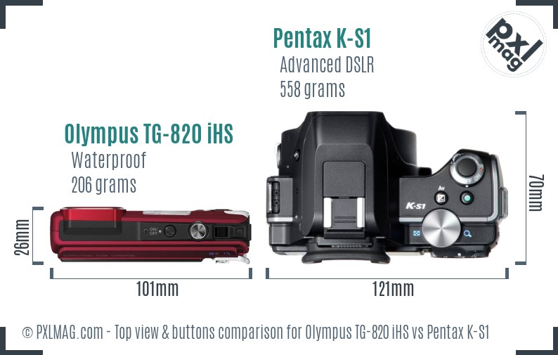 Olympus TG-820 iHS vs Pentax K-S1 top view buttons comparison